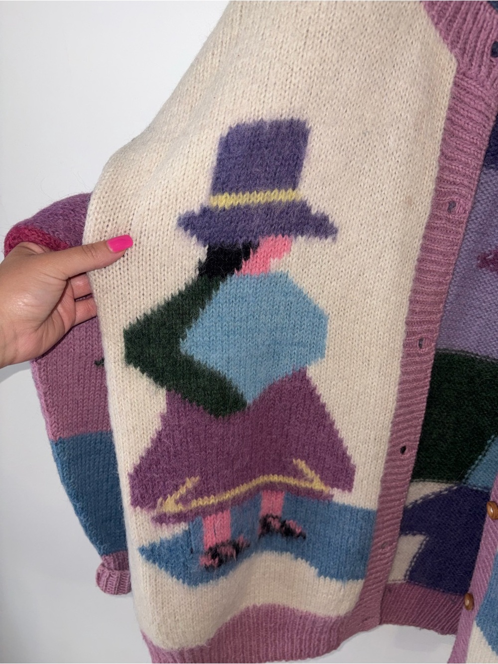 alpaca wool sweater 90s vintage Peruvian figural novelty cardgian - Picture 2 of 3